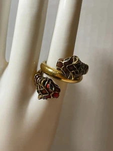 Gucci Signed Gold Tone Enamel  Tiger Heads Ring Size 8 - Picture 1 of 8