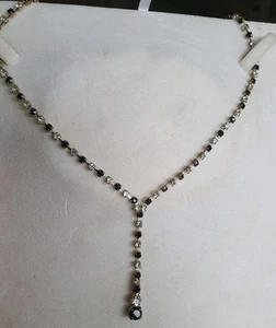 Ladies Silver tone with Black and White/ Colourless Rhinestones Necklace - Picture 1 of 12