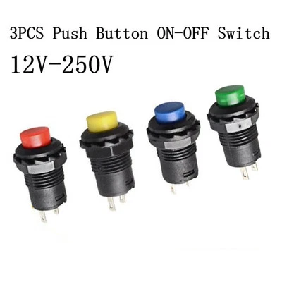 3× Push Button ON-OFF Switch 12mm Round Latching SPST For Car Dash Boat 12-250V✅ - Image 1 of 4