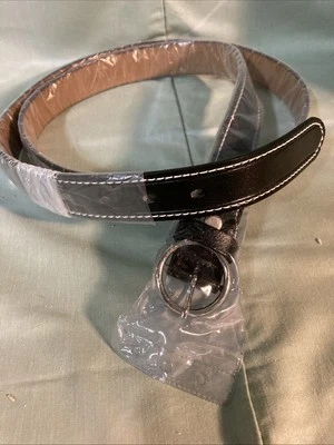 Cinturón negro grande y alto para hombre puntadas blancas ajustable talla 56 cinturón hebilla plateada Foto 1 de 4