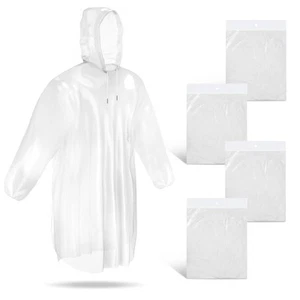 Disposable Ponchos 4 Pack - Clear Rain Ponchos Adult Size - Picture 1 of 7