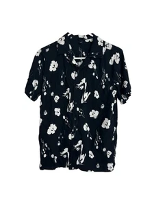 Art Class Girls Size XL 16 Button Front Shirt Blouse Floral Black White Rayon - Picture 1 of 7