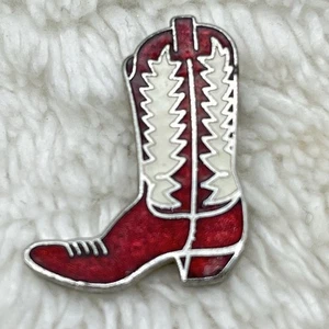 Vintage Cowboy Boot Tie Tack Red White Enamel 1" - Picture 1 of 5