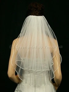 Handmade 2T Ivory Bridal Shoulder Short Length Rattail Edge Wedding Veil - Picture 1 of 5