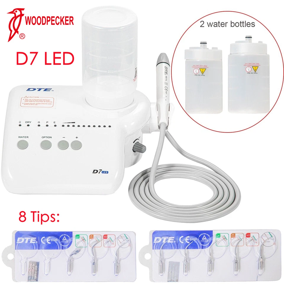 Woodpecker DTE D7 LED Dental Ultrasonic Piezo Scaler HD-7L Handpiece with 8 Tips - Image 1 of 4