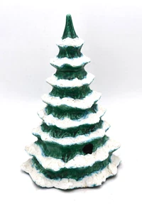 Vintage 8" Keramik Schnee Herde Blase Glasur grün Weihnachten Kiefer Baum groß Dekor - Bild 1 von 5