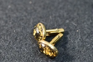 1950's VINTAGE CUFF LINKS-NUGGET LIKE GOLD LEAF DECORATION - Picture 1 of 5