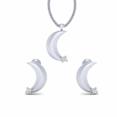 Conjunto de aretes colgantes luna creciente diamantes de laboratorio joyas celestiales oro blanco de 14 k Foto 1 de 4