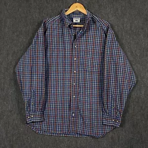 Vtg Lee Mens XL Long Sleeve Button Up Shirt Blue Burgundy Plaid Twill Pocket - Picture 1 of 14