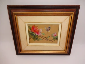 Asiatischer Stil gerahmter Druck 13-1/2" x 11-1/2" Blumen Schmetterling signiert - Bild 1 von 6