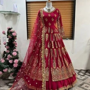 Exclusive Red Faux Georgette Top Lehenga With Dupatta For Function Wear - Picture 1 of 13