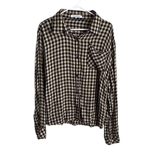 WeWoreWhat Women’s Small Medium Button Up Shirt Gingham Check Tan Black Preppy - Picture 1 of 8