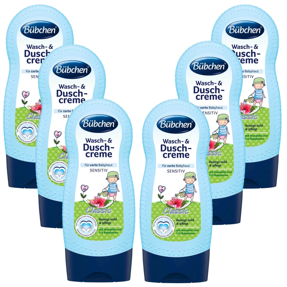 6x 230ml Bübchen Wasch & Duschcreme Classic mit Mandelöl und 1/3 Babylotion