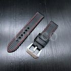 20 22 24 26 Mm Carbon Fiber Black/red Leather Watch Band Strap Fits For Tissot