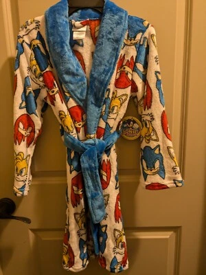 Sonic The Hedgehog Hedge Hog White Bath Robe Bathrobe PJ Boys Size 8 NWT - Image 1 of 2