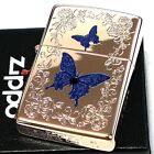 Zippo Lighter Blue Butterfly Rose Pink Swarovski Etching Limited Number Japan