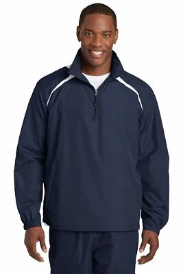 Sport-Tek Mens Windbreaker 1/2-Zip Front Slash Pockets Wind Shirt JST75 - Image 1 of 3