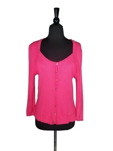 DKNY Jeans Pink Button Up Long Sleeve Knit Sweater Size L - Picture 1 of 3
