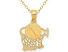 Basketball and Hoop Pendant Necklace in 14K Yellow Gold