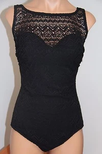 NWT INC International Concepts Swimsuit Bikini 1 pc Sz 12 BLK Crochet - Picture 1 of 4