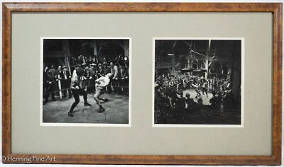 Antique Bare Knuckle Fight Club Boxing Photographs in Burl Wood Frame - Image 1 of 4