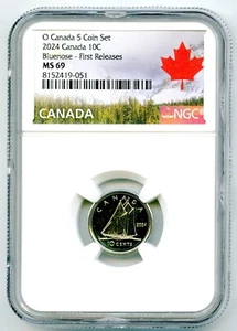 2024 O CANADA 10 CENT NGC MS69 KING CHARLES III BLUENOSE DIME FIRST RELEASES - Picture 1 of 2