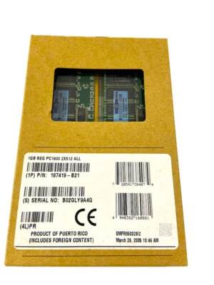 187419-B21 I GENUINE New HP 1GB 2x512MB SDRAM Memory RDIMM PC1600 ECC 249675-001 - Image 1 of 4