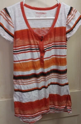 Camiseta para mujer Union Bay blanca/naranja a rayas talla grande Foto 1 de 4