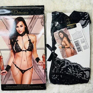 Baci Lingerie Lace Love Slave Set Black Lace Lingerie Set With Bra Panty Collar - Picture 1 of 3