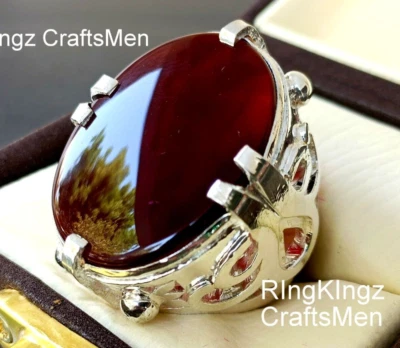 Anillo de ágata yemení natural rojo yemení Aqeeq para hombre de plata de ley 925 estilo llamativo anillo Foto 1 de 4