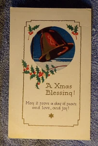 Vintage Christmas Postcard 1920s or Earlier Bell Xmas Blessing - Picture 1 of 2