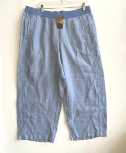 J JILL Love Linen Blue Striped Linen Pull on Wide Leg Crop Pants Size 1X NWT $79 - Picture 1 of 5