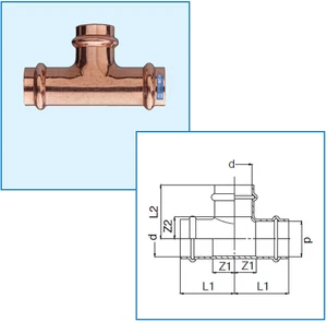 Pressfitting pieza en T IxIxI para sistemas de agua potable y calefacción - Imagen 1 de 2