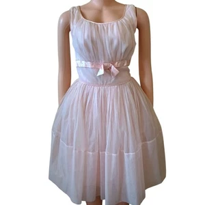 Vintage 1950’s Pink Chiffon Party Dress Fit And Flare 26 Waist - Picture 1 of 10