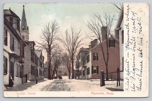 Historische Leydon Street Plymouth MA Winteransicht UDB Postkarte 1907 - Bild 1 von 2