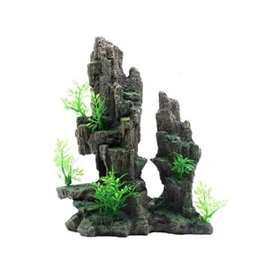 Aquarium Mountain View Moss Tree Rock Cave Fish Tank Stone Ornament Landscape... - Picture 1 of 7