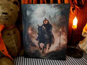 GOTHIC FOLK ART PRIMITIVE VINTAGE STYLE HALLOWEEN SLEEPY HOLLOW HORSE MAN SIGN - Picture 1 of 10