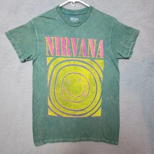 Nirvana Tee Shirt Men's Retro Graphic Burnout Green Smiley Face Size S - FLAW - Picture 1 of 9