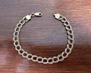 10k Yellow Gold Double Loop Chain Link Bracelet 7.25" - Picture 1 of 9