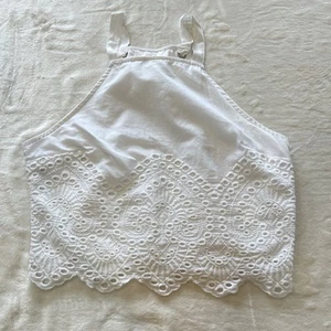 Abercrombie & Fitch Women's Boho Embroidered White Eyelet Halter Crop Top Sz S - Picture 1 of 9