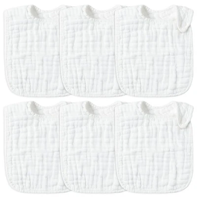Baberos de bebé Zainpe 6 piezas de muselina a presión de algodón blanco babero ajustable con 6 Foto 1 de 4