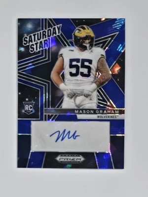 Tarjeta de novato 2025 Panini Prizm Draft Mason Graham Blue Ice Auto Saturday Star/45 Foto 1 de 2