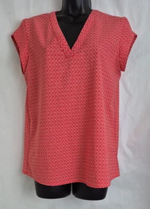 Hilary Radley Top Damen rot weiß geometrisches Muster V-Ausschnitt Kurzarm Gr. S - Bild 1 von 9