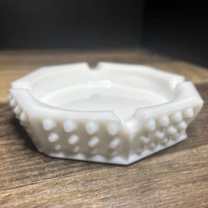 VTG MCM Fenton? Hobnail White Milk Glass Ashtray Octagon 5.25” Heavy - Picture 1 of 13