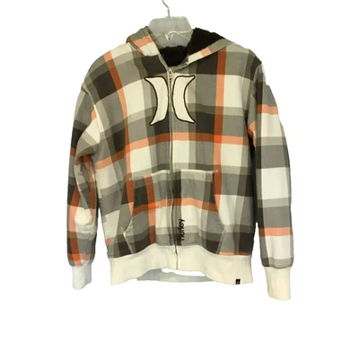 Chaqueta Hurley Talla Juvenil Grande 14-16 Pesada Cremallera Forrada Naranja, Crema, Marrón Cuadros Foto 1 de 4