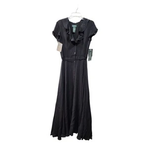 Neu mit Etikett Ralph Lauren schwarzes Kleid Größe 12 SEIDE Kurzarm V-Ausschnitt UVP $ 200 - Bild 1 von 6