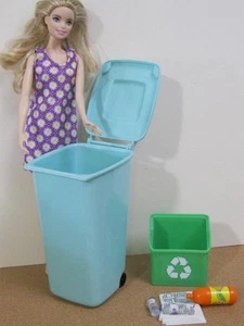 Barbie Doll Dollhouse Diorama 1:6 Garbage Recycle Bin bottles Trash Can lot set - Picture 1 of 2