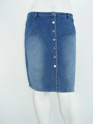 Falda Jean VALERIE STEVENS Azul Denim Botón Frontal Línea A Talla 10P - W32" Foto 1 de 4