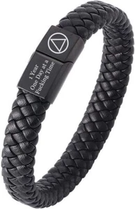 1 Year AA NA Sobriety Jewelry Gifts for Men Women,Inspirational Magnet Leather - Picture 1 of 7