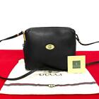 Gucci Old  Gg Logo Leather Shoulder Bag With Black